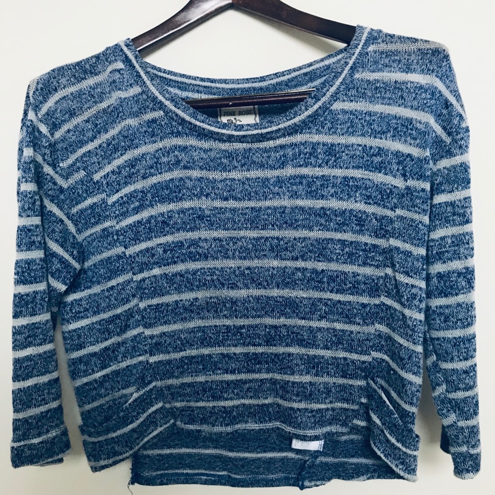 Blue and White Striped Crop Sweater